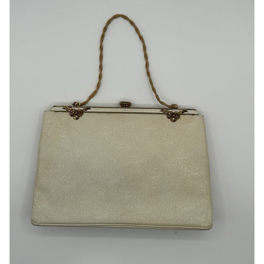Rosenfeld Vintage Ivory Clutch Evening Bag Gold Tone Frame Chain Strap
